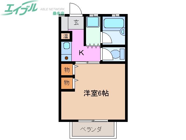 ムーニー野田(1K/2階)の間取り写真