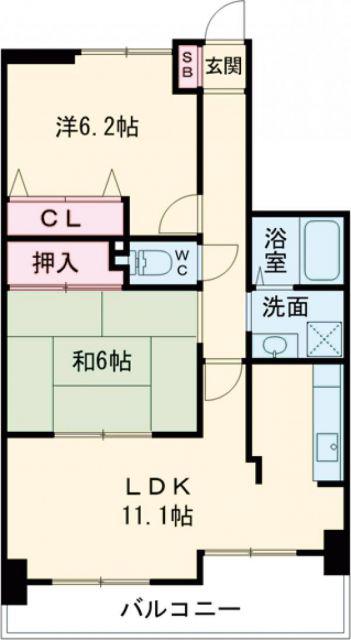 ロイヤルハイツ藤井寺(2LDK/4階)の間取り写真