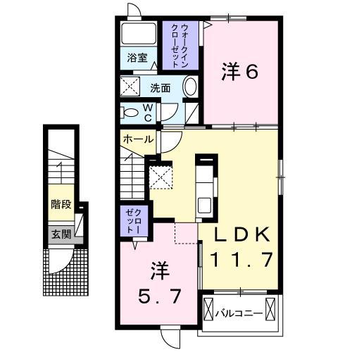 クラール鬼無 C(2LDK/2階)の間取り写真