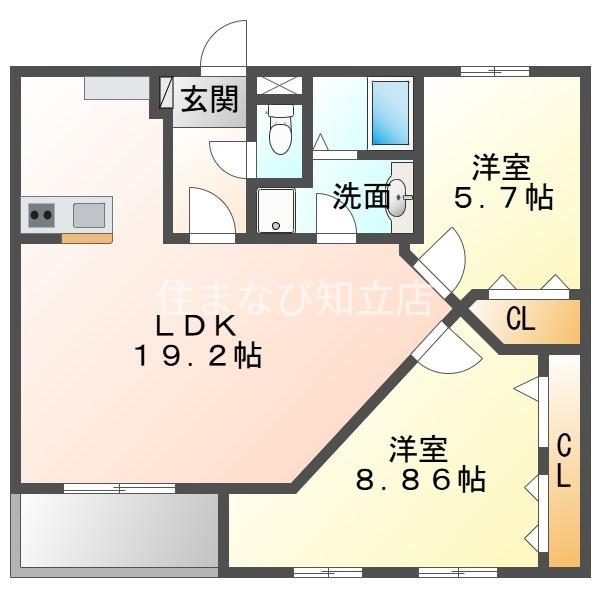 SUN石ナ曽根N(2LDK/3階)の間取り写真