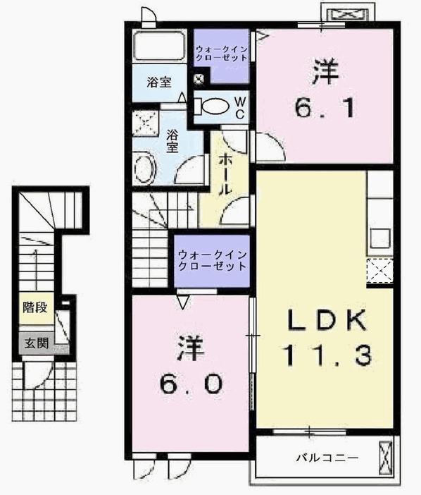 グランディールII-B(2LDK/2階)の間取り写真