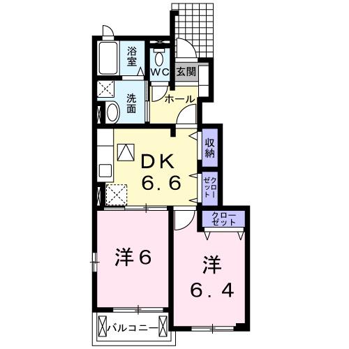 ロイヤルフォート(2DK/1階)の間取り写真