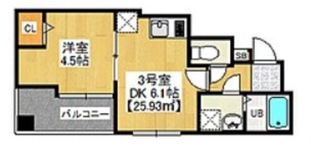 ガーデンコート稲毛(1DK/2階)の間取り写真