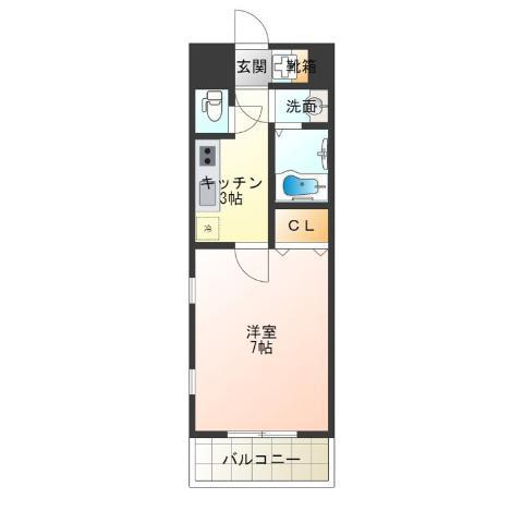 ル・クレール天下茶屋(1K/9階)の間取り写真
