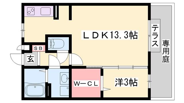 プラシード(1LDK/1階)の間取り写真