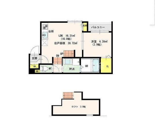 CRESCENTE(1LDK/1階)の間取り写真