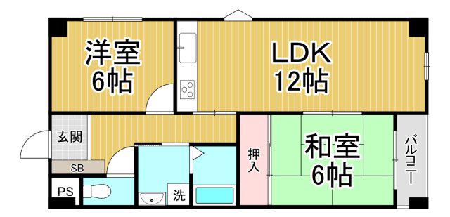 AXISクオーターバレル木津山(2LDK/3階)の間取り写真