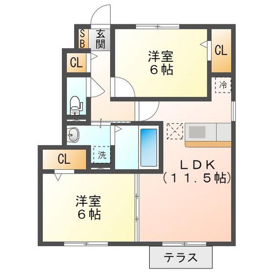 アムールすずか(2LDK/1階)の間取り写真