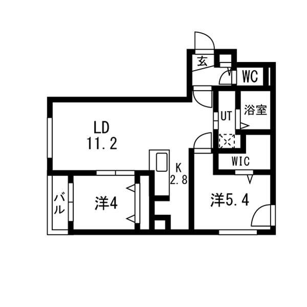 ブランシャール北11東11A棟(2LDK/4階)の間取り写真