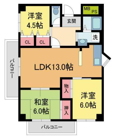 楓コート(3LDK/3階)の間取り写真