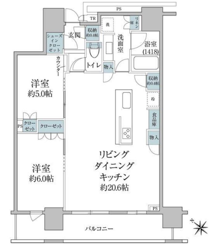 BRILLIA THE TOWER 東京八重洲アベニュー(2LDK/5階)の間取り写真
