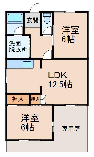 アルモニー松江(2LDK/1階)の間取り写真
