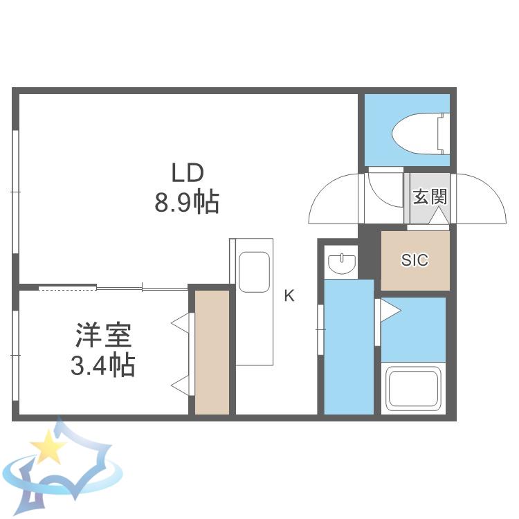 ライトベルー南9条ー(1LDK/3階)の間取り写真