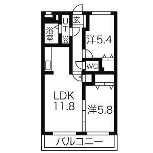 Y&Mティースマイル小山(2LDK/3階)の間取り写真