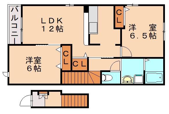 ライフサニー浅川III(2LDK/2階)の間取り写真