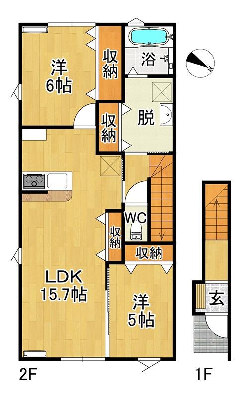 サンシエル岡造道(2LDK/2階)の間取り写真