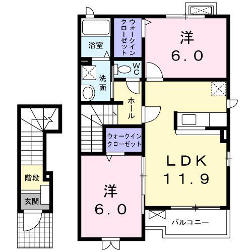 プラシードS II(2LDK/2階)の間取り写真