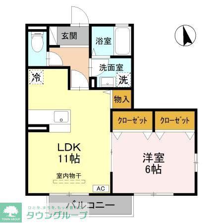 ROSEVILLA D(1LDK/2階)の間取り写真