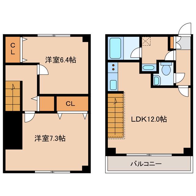 ASAHI館B(2LDK/2階)の間取り写真
