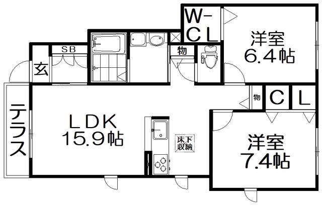 サウス ENT-(2LDK/1階)の間取り写真