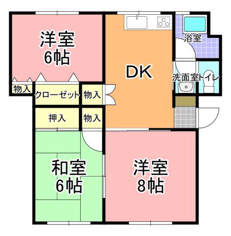 市毛グリーンハイツ(3DK/2階)の間取り写真