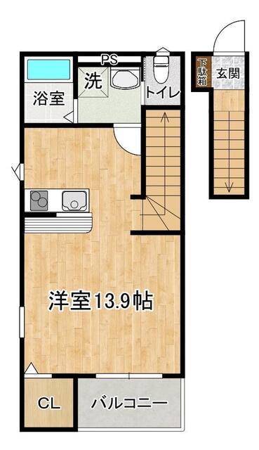 RAINBOW KAMIYOKOBA B(1K/2階)の間取り写真