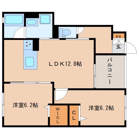 FEATHER・SQUQARE・ノース(2LDK/1階)の間取り写真