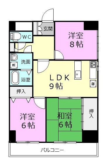 ワジマ小雑賀(3LDK/4階)の間取り写真