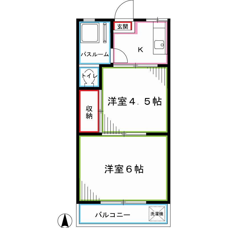 武蔵野ハイツ(2K/2階)の間取り写真