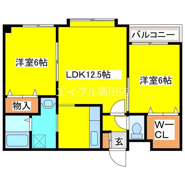 エスパースコート(2LDK/1階)の間取り写真