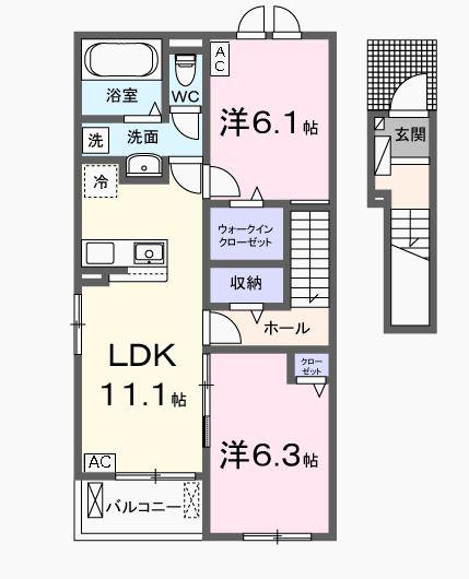 リアン・ノード(2LDK/2階)の間取り写真
