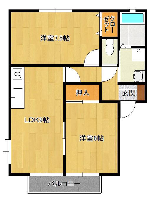 バーバンクハイツ浜町B(2LDK/1階)の間取り写真