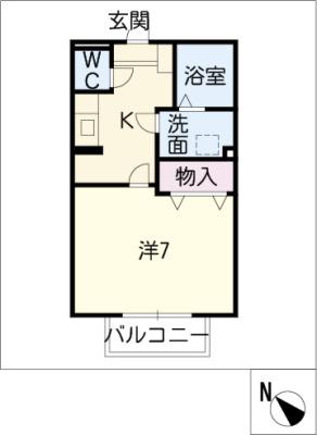 プリシェール元八事(1K/2階)の間取り写真
