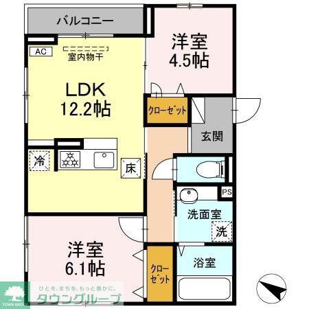 ヴェルジェA(2LDK/1階)の間取り写真