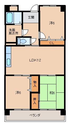 グリーンヒル波分(3LDK/6階)の間取り写真