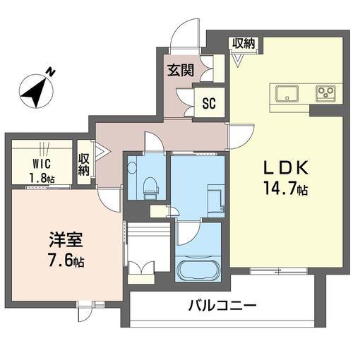 ウィズプラス浦和美園ウエストE棟(1LDK/2階)の間取り写真