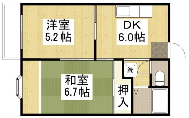 エルハイム A棟(2DK/2階)の間取り写真