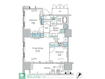 HARUMI FLAG PORT VILLAGE A棟(2LDK/13階)の間取り写真