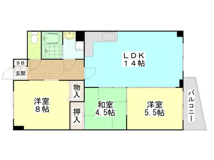 ルデラ若草通25番地(3LDK/3階)の間取り写真