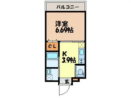 GRAN CASA 花丘(1K/2階)の間取り写真