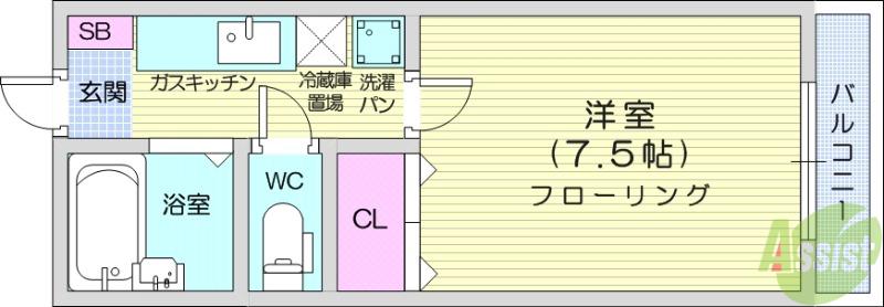 サンスイート八乙女(1K/2階)の間取り写真