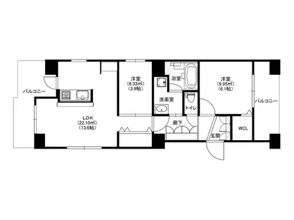 MODERN PALAZZO高宮(2LDK/9階)の間取り写真