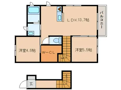 ラフィーネ三室参番館A(2LDK/2階)の間取り写真