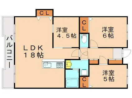 ミリオンコーポラス折尾南(3LDK/1階)の間取り写真