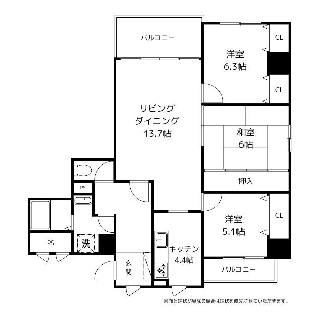 アーデルテラス愛宕(3LDK/2階)の間取り写真