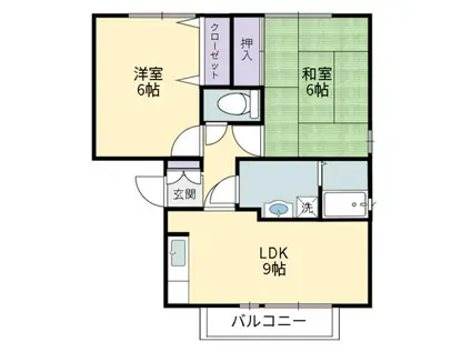 リヴィエールB(2LDK/1階)の間取り写真