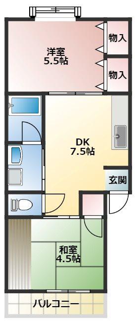 コーポ 龍宝(2DK/2階)の間取り写真