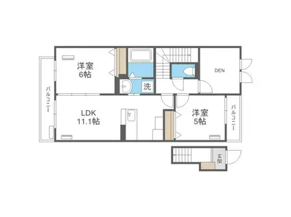 シャルマン青葉B棟(2LDK/2階)の間取り写真