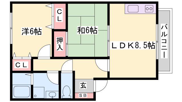 ハイカムールエレガンス(2LDK/2階)の間取り写真