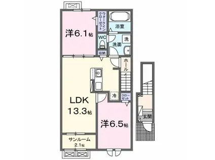 ソレイユ・トナミI(2LDK/2階)の間取り写真